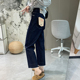 阔腿裤 高腰显瘦九分小个子垂感窄版 女新春季 花边直筒四面弹牛仔裤
