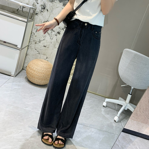 夏季莫代尔冰感高腰显瘦直筒牛仔