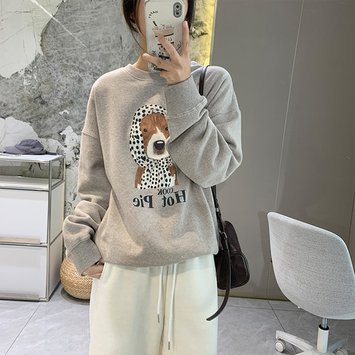 软糯加绒韩版卡通套头卫衣女2025秋冬季加厚宽松圆领全棉长袖上衣