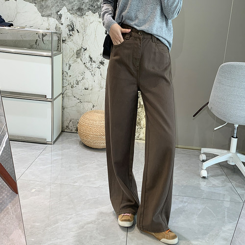 老钱风高腰微弹直筒牛仔裤秋季女