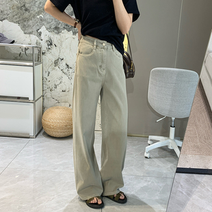 显瘦宽松阔腿裤 糯米奶咖直筒牛仔裤 莱赛尔高腰长裤 新款 子 女春季