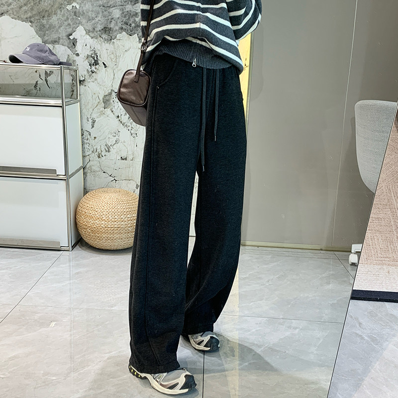 清仓特价软糯加绒立体裁高腰阔腿休闲裤女秋冬新加厚宽松直筒长裤,女装/女士精品,休闲裤,淘宝优惠券,粉丝福利购,淘宝优惠卷