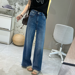 弹力显瘦小个子阔腿裤 版 女早春季 醋酸柔顺宽松直筒牛仔裤 型大赞