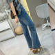 新四面弹高腰显瘦垂感九分裤 女春季 浅蓝色微喇牛仔裤 小个子神裤