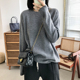 软糯显白灰色圆领宽松套头针织衫 毛衣女2025秋冬新纯色内搭打底衫
