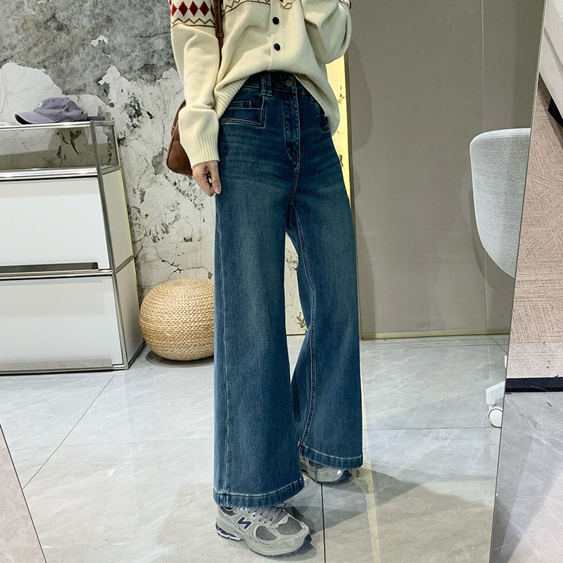 暖肤绒十分裤！四面弹保暖加绒牛仔裤女秋冬小个子显瘦宽松阔腿裤