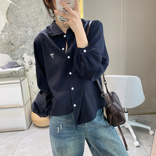 莱赛尔天丝刺绣衬衫 宽松显瘦衬衣蝴蝶翻领韩版 长袖 上衣 女2026春季