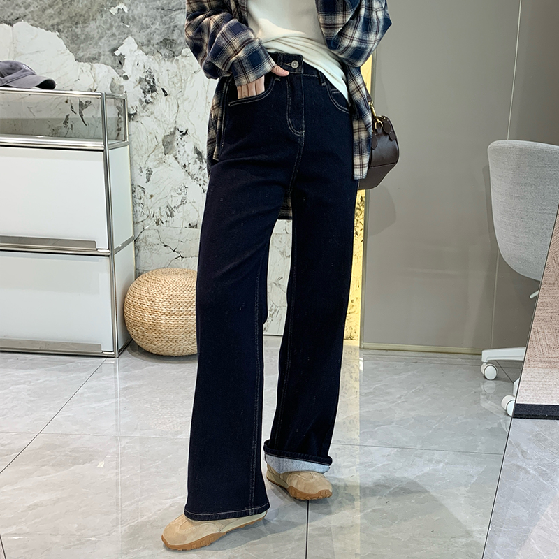 神级糯感加绒保暖宽松直筒牛仔裤