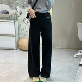 四面弹直筒显瘦深色牛仔裤 阔腿长裤 女春季 高腰窄版 新款 王炸黑牛