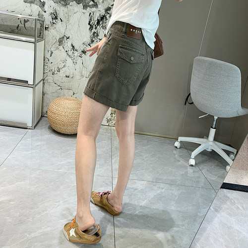 高腰弹力牛仔四分热裤女显瘦