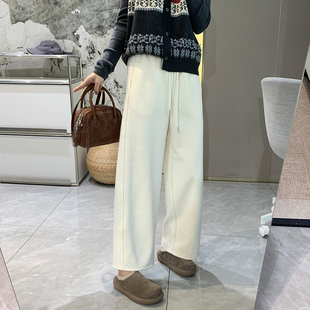 加厚小个子宽松松紧腰保暖直筒阔腿裤 醋酸羊毛加绒休闲裤 女秋冬季