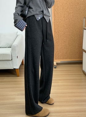 显瘦C位！羊毛呢休闲裤女双走线窄版直筒阔腿裤秋冬加绒高腰长裤