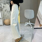 复古高腰显瘦灰白阔腿九分裤 显瘦四面弹宽松弯刀牛仔裤 女2026春季