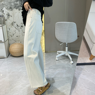 复古高腰显瘦灰白阔腿九分裤 显瘦四面弹宽松弯刀牛仔裤 女2026春季