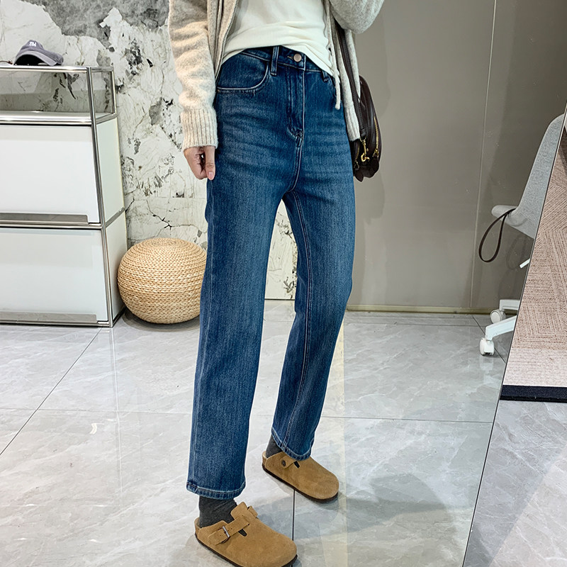 软糯四面弹加绒窄版直筒牛仔裤女2025秋冬加厚保暖高腰显瘦烟管裤,女装/女士精品,牛仔裤,淘宝优惠券,粉丝福利购,淘宝优惠卷