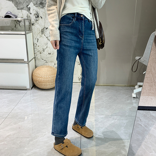 清仓特价 四面弹加绒窄版直筒牛仔裤女2025秋冬加厚高腰烟管裤
