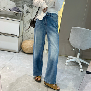 水洗蓝宽松阔腿长裤 新款 女2026早春季 遮胯显瘦天丝高腰弯刀牛仔裤