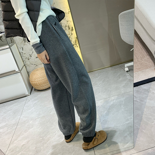 加绒宽松直筒长裤 女冬季 加厚奥利绒保暖显瘦束脚休闲裤 保温杯卫裤