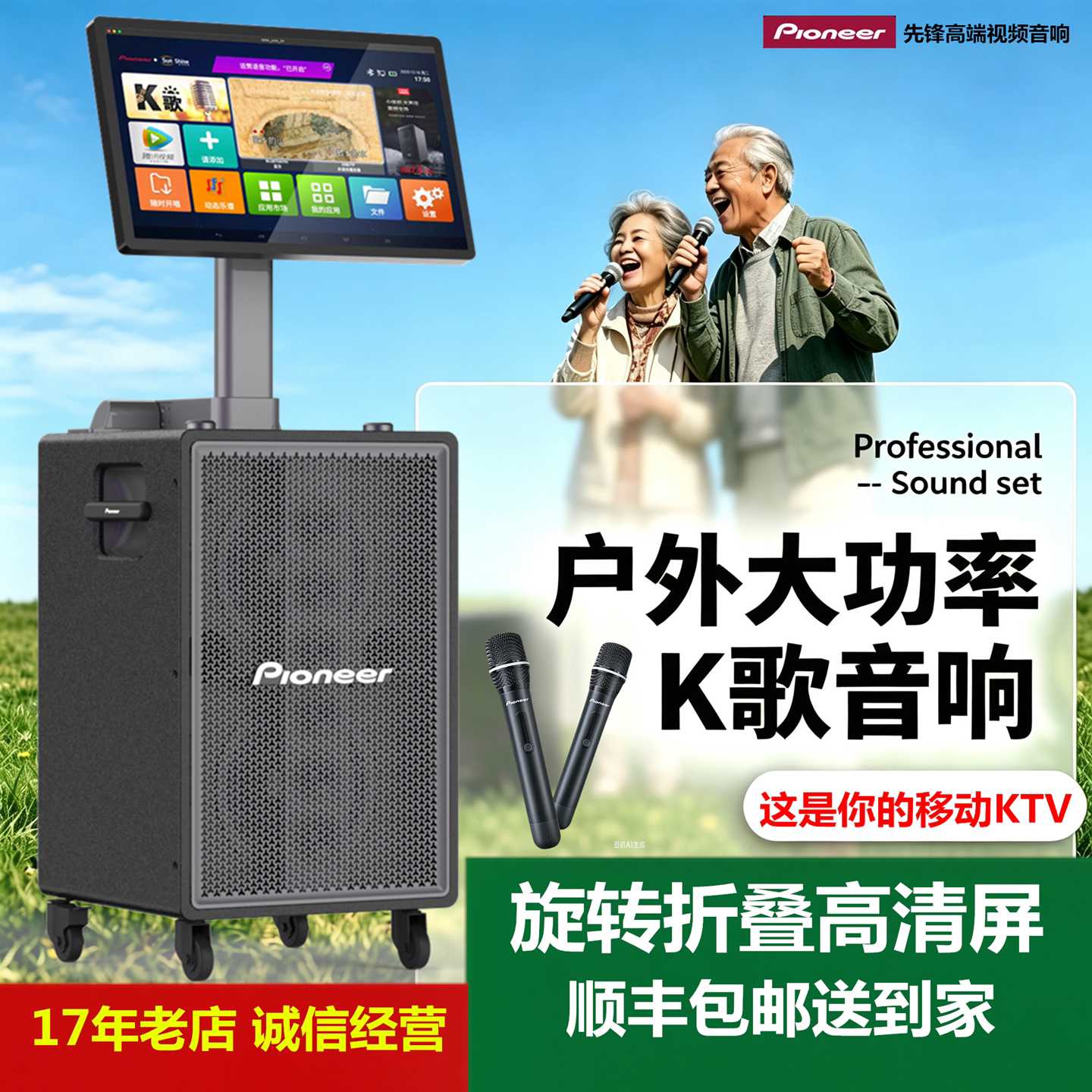 先锋户外大功率便携音响带显示屏