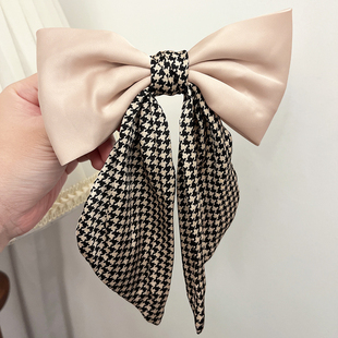 Hanyu含雨韩国新款 高级感千鸟格蝴蝶结发夹后脑勺顶夹弹簧夹发卡