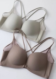 日本轻木棉舒适无钢圈前扣加厚聚拢交叉女小胸显大内衣美背文胸