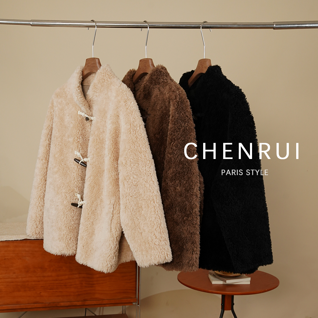 晨锐女装羊毛颗粒绒皮毛一体外套