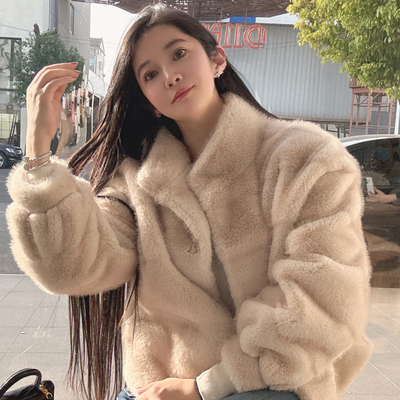 晨锐女装加厚毛毛仿皮草立领外套