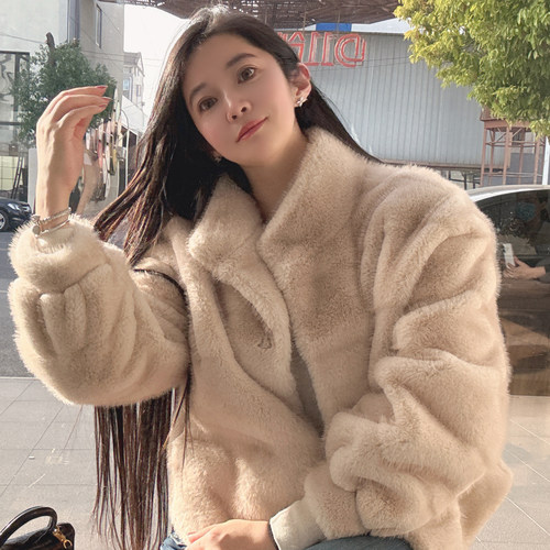 晨锐女装加厚毛毛仿皮草立领外套
