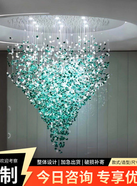 绿色石头装置吊饰酒店大堂公区过道走廊餐厅别墅展厅创意艺术挂饰
