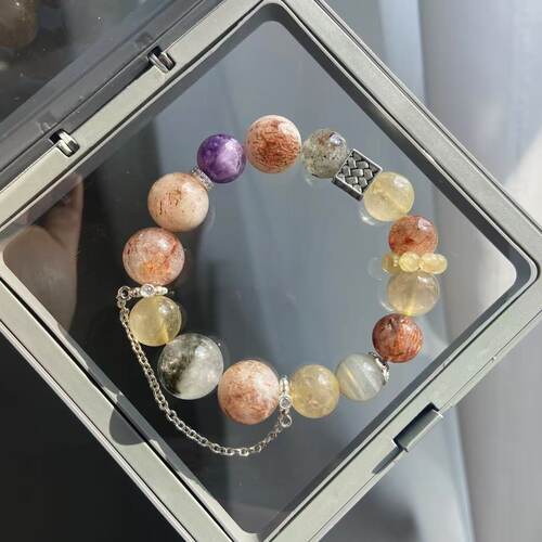 【十全十美】天然黑金超七手链绿幽灵时尚气质金发晶紫水晶手串