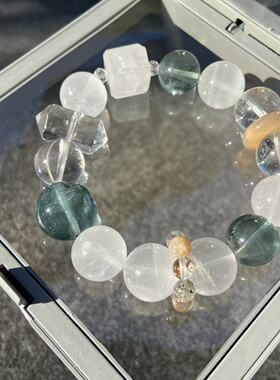 【碧水生金】白幽灵方糖款不规则多宝手串轻奢气质个性串珠手链简