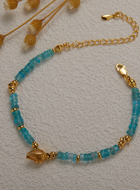 S925纯银天然磷灰石彩宝手链女原创设计潮流手工串珠银气质新款