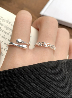 个性白银不掉色饰品简约百搭麦穗首饰ins风开口925纯银戒指女