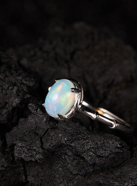 小红书热销彩宝s925纯银镶天然澳宝宝石戒指女简约大气款