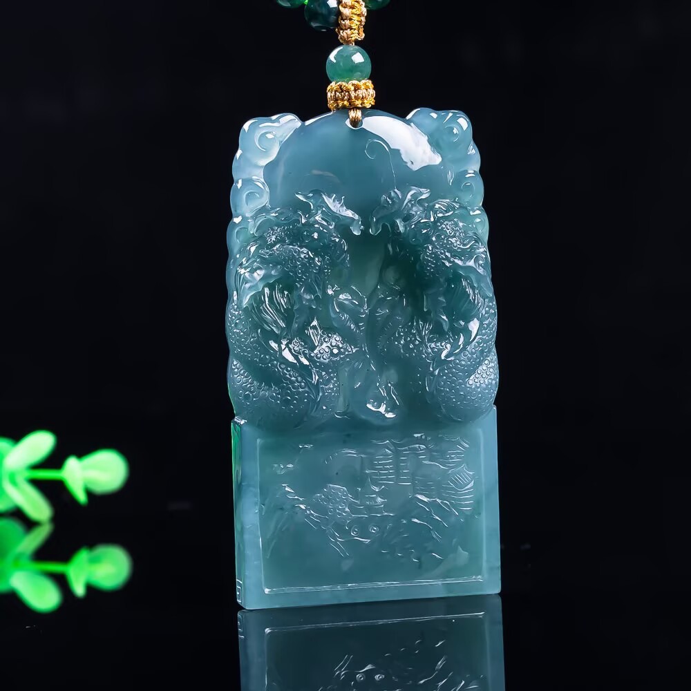 天然a货翡翠蓝水冰种玉石挂件貔貅吊坠项链山水男士女款珠宝玉器