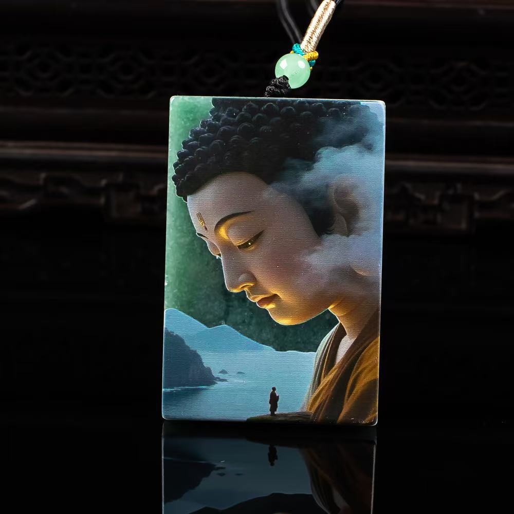 蓝水玉石a货度母观音雕刻男士女款挂件珠宝玉器