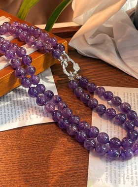 10mm大颗粒颗颗打结天然紫水晶水晶套链女可拆卸各种戴法
