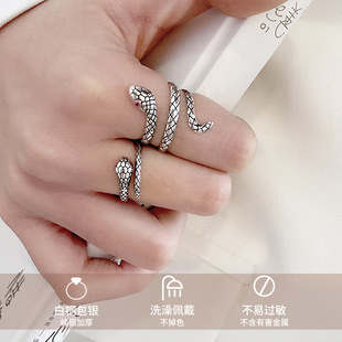 925银戒指不掉色个性泰银手饰女蛇夸张跨境小众饰品欧美