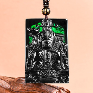 天然墨翠a货翡翠通财财神玉石吊坠挂件男女款玉坠四会玉器