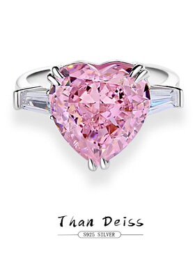 2024新款S925纯银心形粉色高碳钻戒指女8A锆石跨境电商戒指