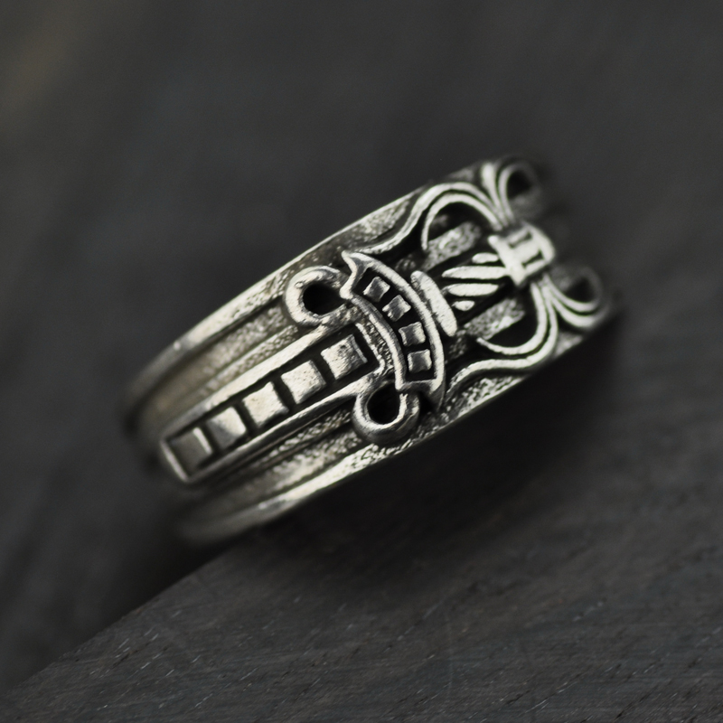 thumbnail for Retro Thai silver European and American punk CH holy sword dagger ring jewelry trend hip-hop style personality silver ring men