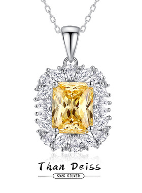 长方碎花切高碳钻项链女S925纯银大气满钻掉钻高级感黄钻锁骨链