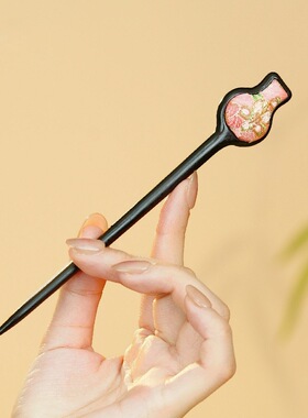 芸天然黑檀木宋锦发簪成品新中式旗袍汉服发饰手工簪子盘发高级感