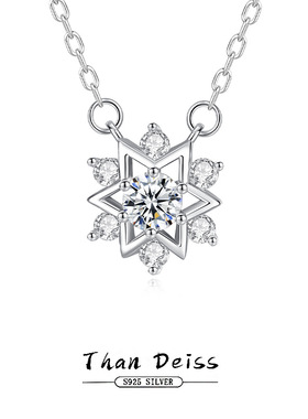 冷淡风S925纯银4mm莫桑石个性雪花吊坠项链女休闲小红书热销银饰