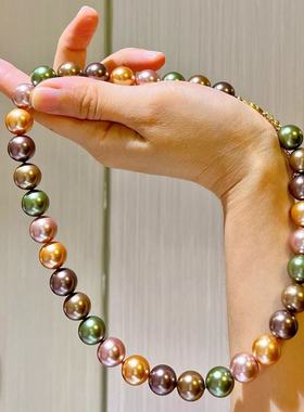 12mm大颗粒大溪地色系施家珍珠项链锁骨链混彩精工女饰品复古彩色