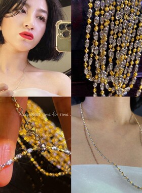 双色橄榄链银项链长度60厘米抽绳款可以调节长度