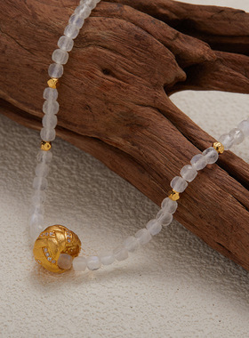 S925纯银天然月光石彩宝项链女原创纯手工串白色珠精致锁骨链热卖