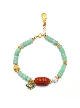 串珠手链女设计感S925纯银平安锁镶嵌南红回纹珠文玩手串