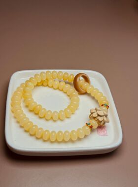 奶黄色菩提根手串单圈奶白菩提子佛珠手链男女简约文玩理赔配饰
