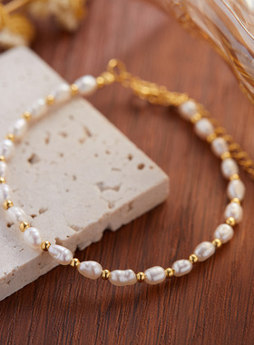 天然淡水珍珠精品小米珠手链女搭配S925通体纯银串珠小红书直播款